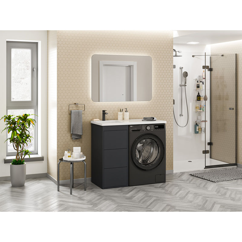 Тумба под раковину Brevita Grafit 40 напольная 3 ящ. под стиральную машину / GRA-01040-013Я графит