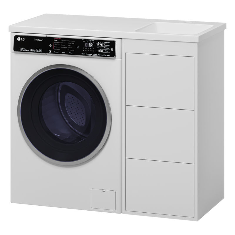 Тумба под раковину Brevita Grafit 40 напольная 3 ящ. под стиральную машину / GRA-01040-023Я белая