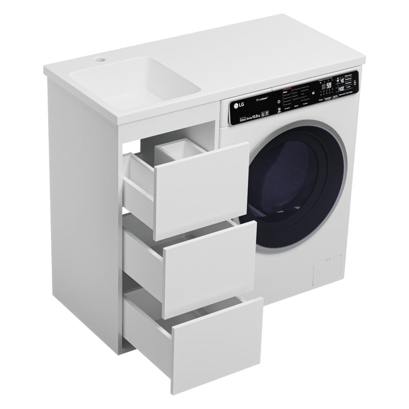 Тумба под раковину Brevita Grafit 40 напольная 3 ящ. под стиральную машину / GRA-01040-023Я белая