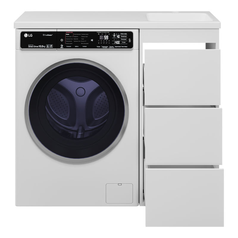 Тумба под раковину Brevita Grafit 40 напольная 3 ящ. под стиральную машину / GRA-01040-023Я белая