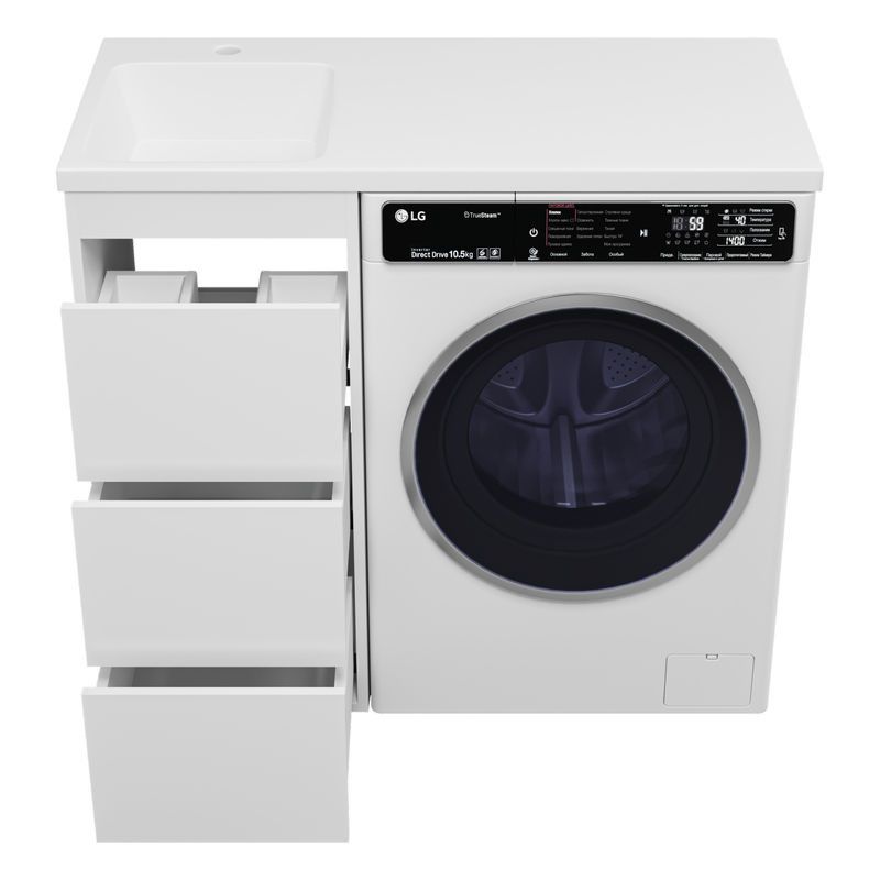 Тумба под раковину Brevita Grafit 40 напольная 3 ящ. под стиральную машину / GRA-01040-023Я белая