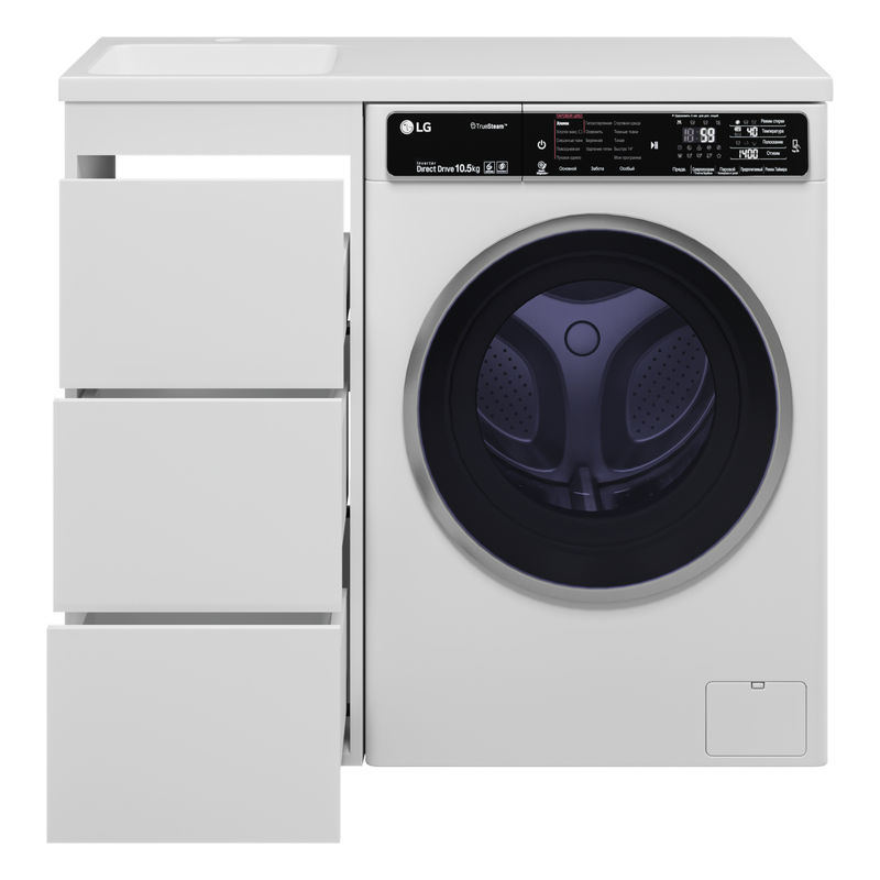 Тумба под раковину Brevita Grafit 40 напольная 3 ящ. под стиральную машину / GRA-01040-023Я белая