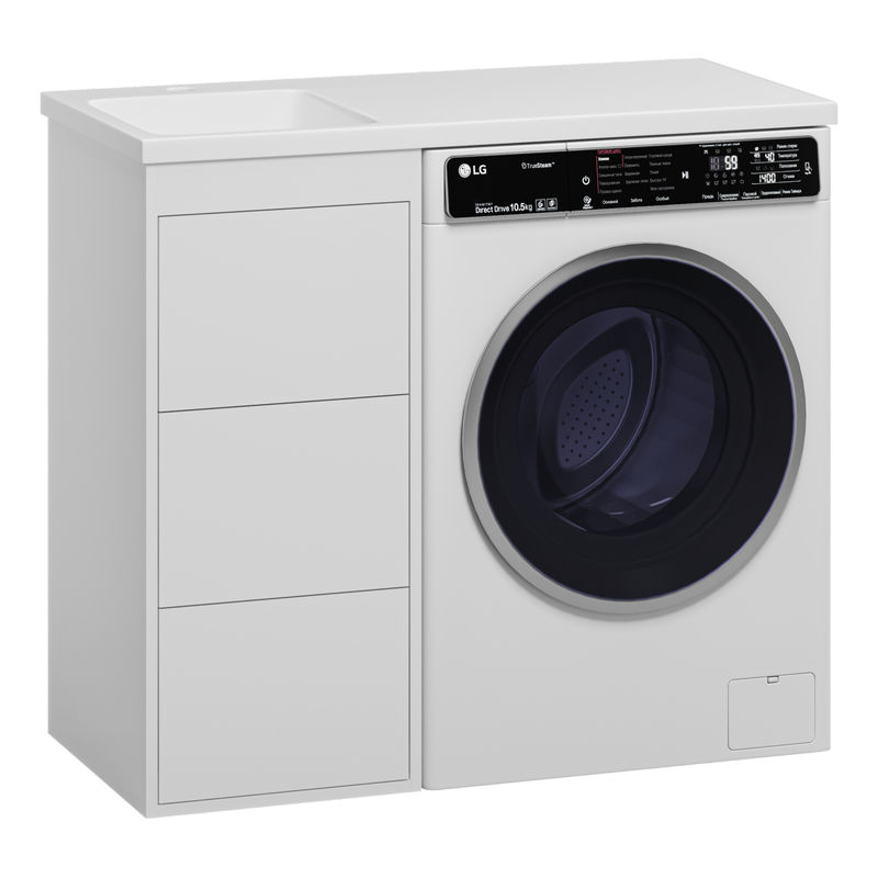 Тумба под раковину Brevita Grafit 40 напольная 3 ящ. под стиральную машину / GRA-01040-023Я белая