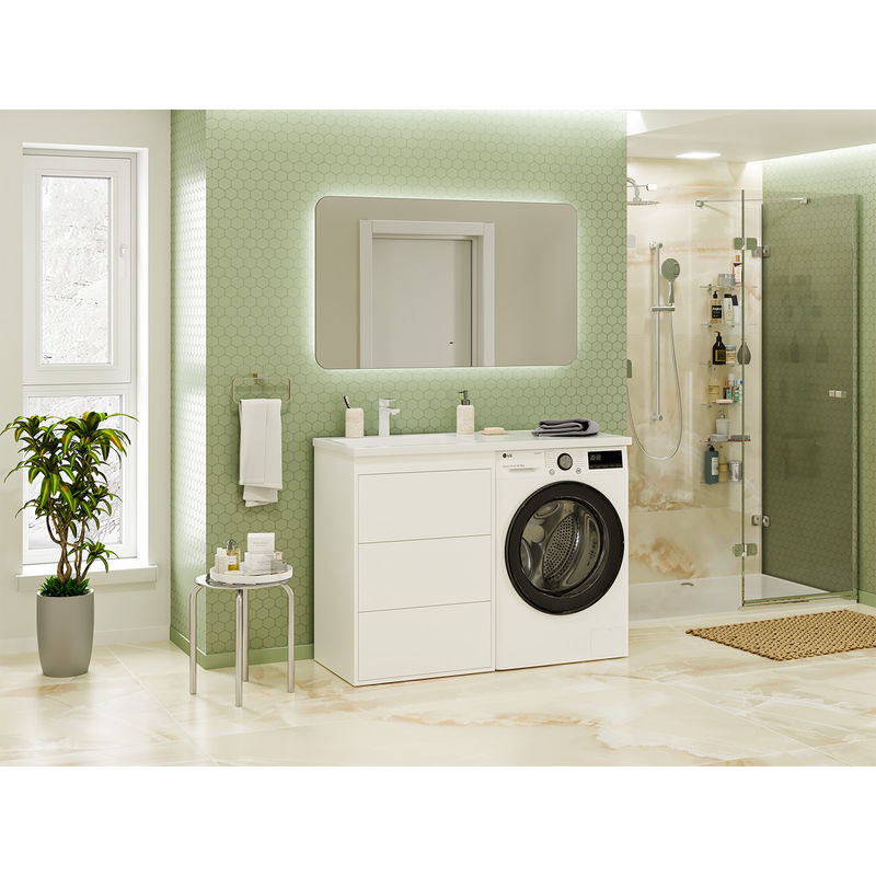 Тумба под раковину Brevita Grafit 60 напольная 3 ящ. под стиральную машину / GRA-01060-023Я белая