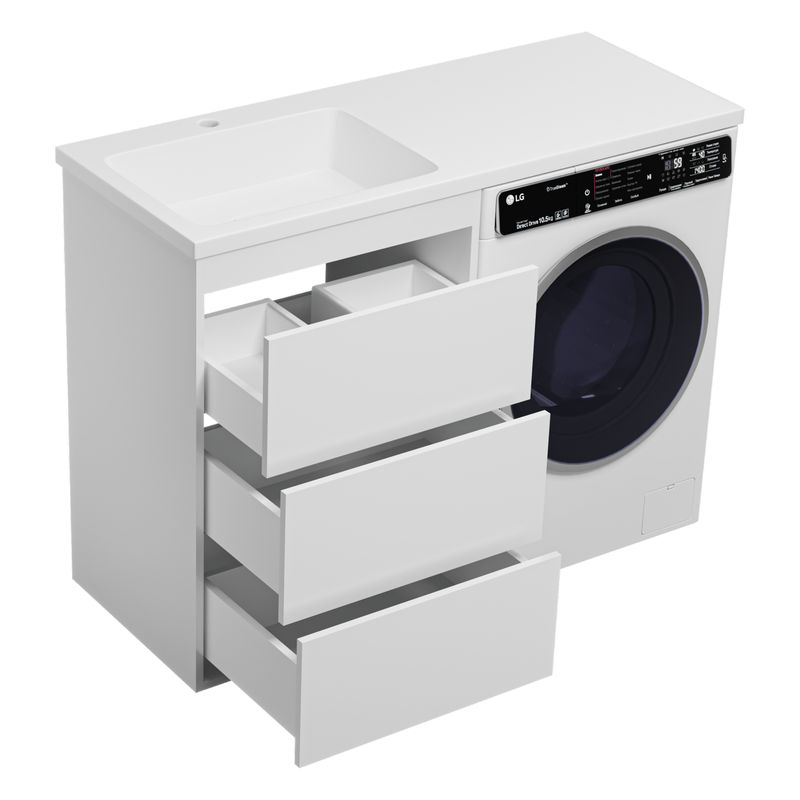 Тумба под раковину Brevita Grafit 60 напольная 3 ящ. под стиральную машину / GRA-01060-023Я белая