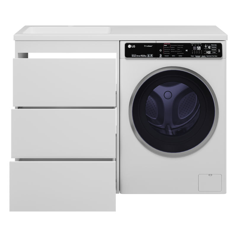 Тумба под раковину Brevita Grafit 60 напольная 3 ящ. под стиральную машину / GRA-01060-023Я белая