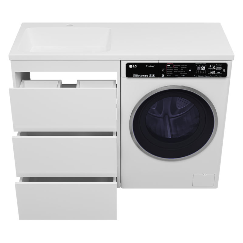 Тумба под раковину Brevita Grafit 60 напольная 3 ящ. под стиральную машину / GRA-01060-023Я белая