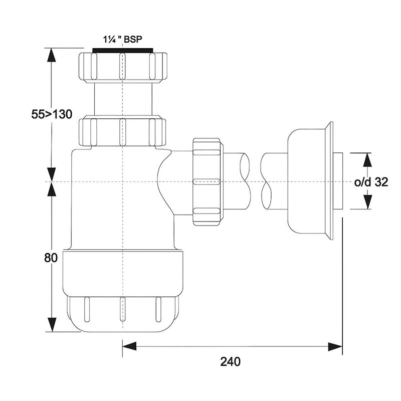 Сифон для умывальника McAlpine HC2 (1 1/4''х32мм)