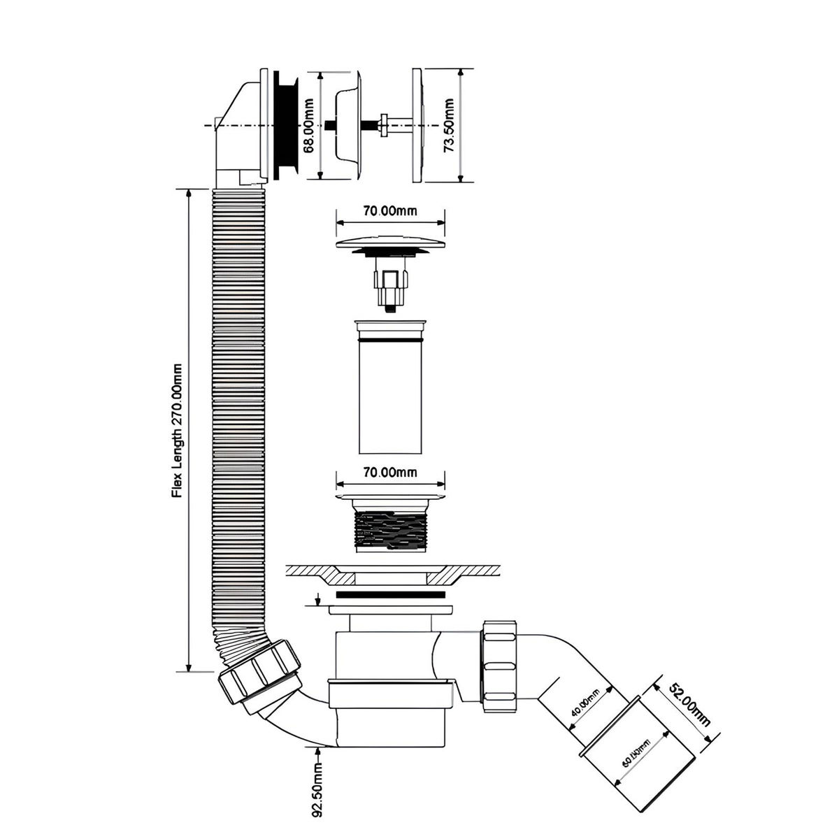 Сифон для ванны McAlpine HC2600CLAB сlick-сlack, античная бронза