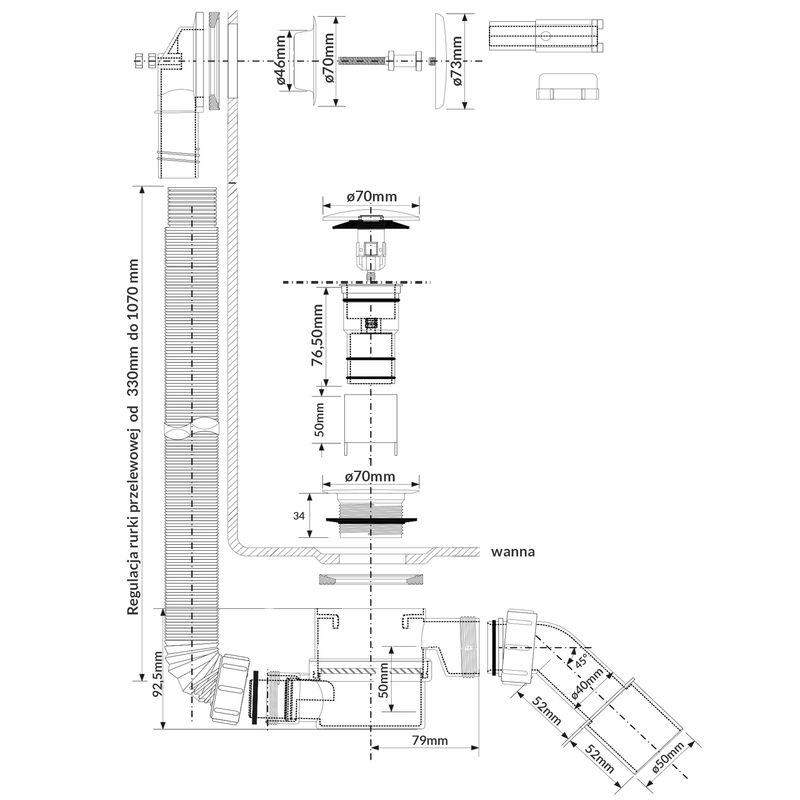 Сифон для ванны McAlpine HC2600CLSN сlick-сlack сатин