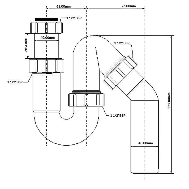 Сифон трубный P/S-образный McAlpine HC6 (1 1/2"х40мм) без выпуска с универсальной отводной трубой D40мм.