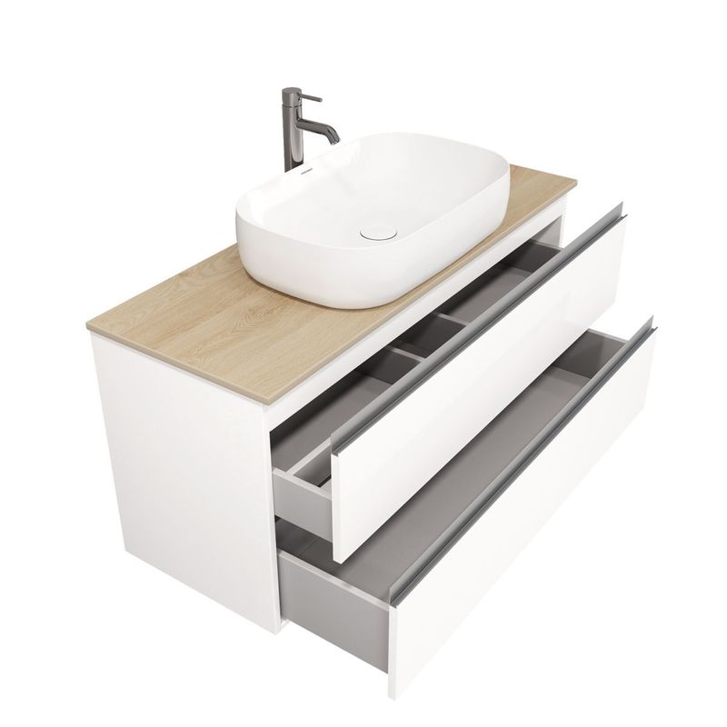 Тумба под раковину Laparet Electra 120 со столешницей подвесная / LE-WCABtop-120-101-333 ультра белый глянец/дуб Каселла