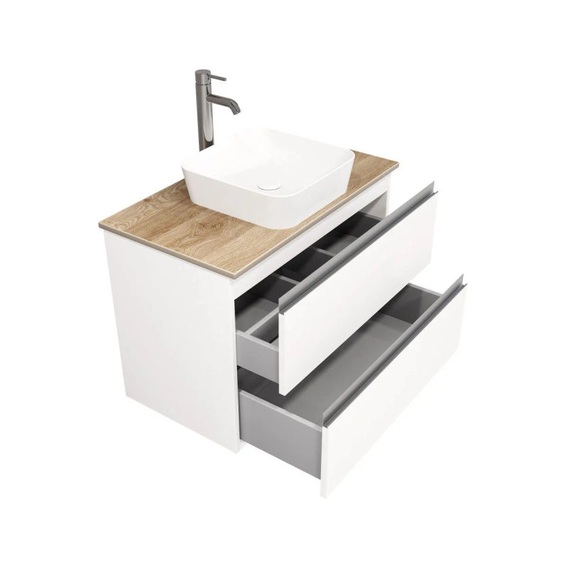 Тумба под раковину Laparet Electra 80 со столешницей подвесная / LE-WCABtop-80-101-333 ультра белый глянец/дуб Каселла