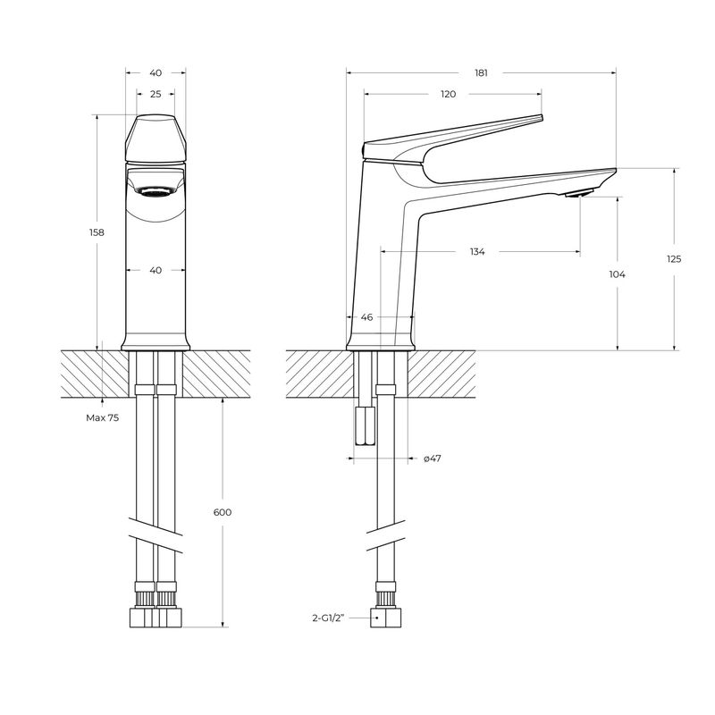 LINER-LS-01-W0 Смеситель для раковины однорычажный, без донного клапана, исполнение хром