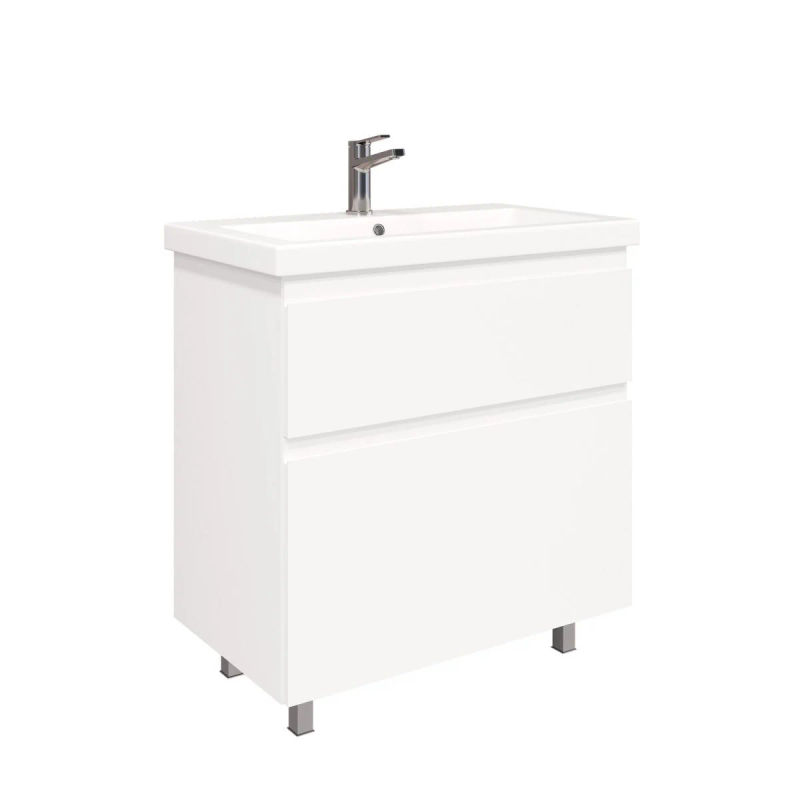Тумба под раковину Laparet Optimum Slim 80 напольная / LO-WFCAB-80SL-01 белый глянец