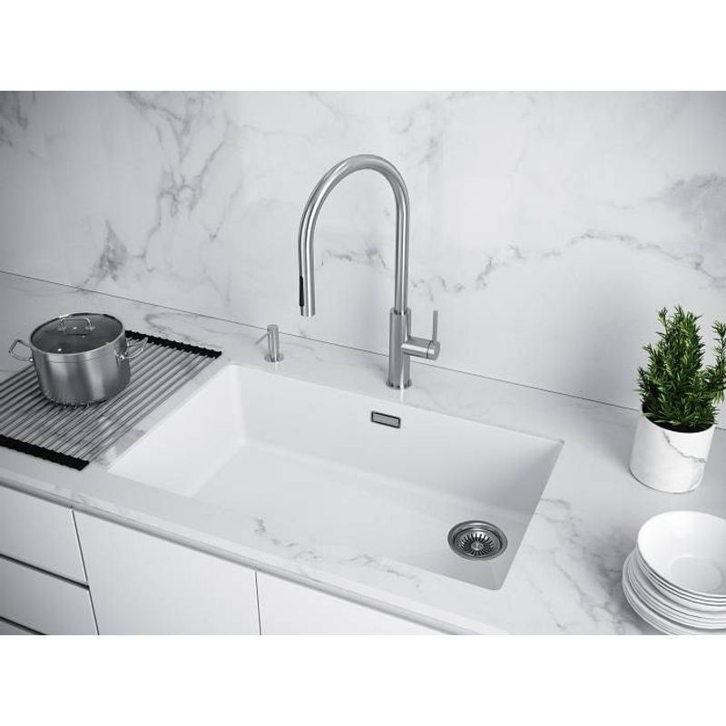 Кухонная мойка из искусственного камня Paulmark Lumi 74 Uni-Skew из искусственного гранита LU74SK-WH белый 740х460 мм