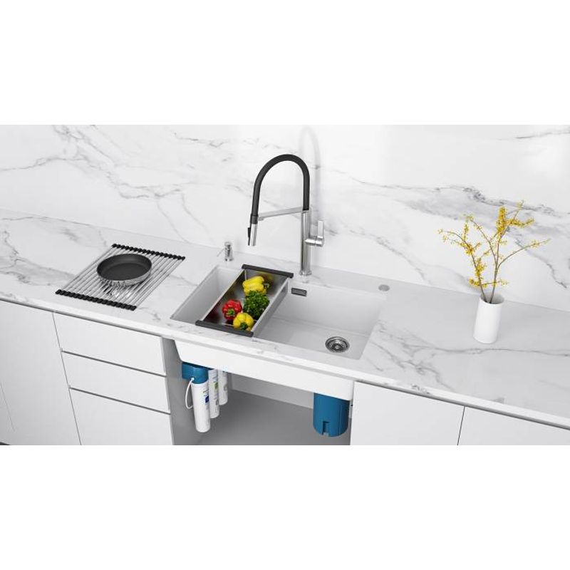 Кухонная мойка из искусственного камня Paulmark Lumi 74 Uni-Skew из искусственного гранита LU74SK-WH белый 740х460 мм