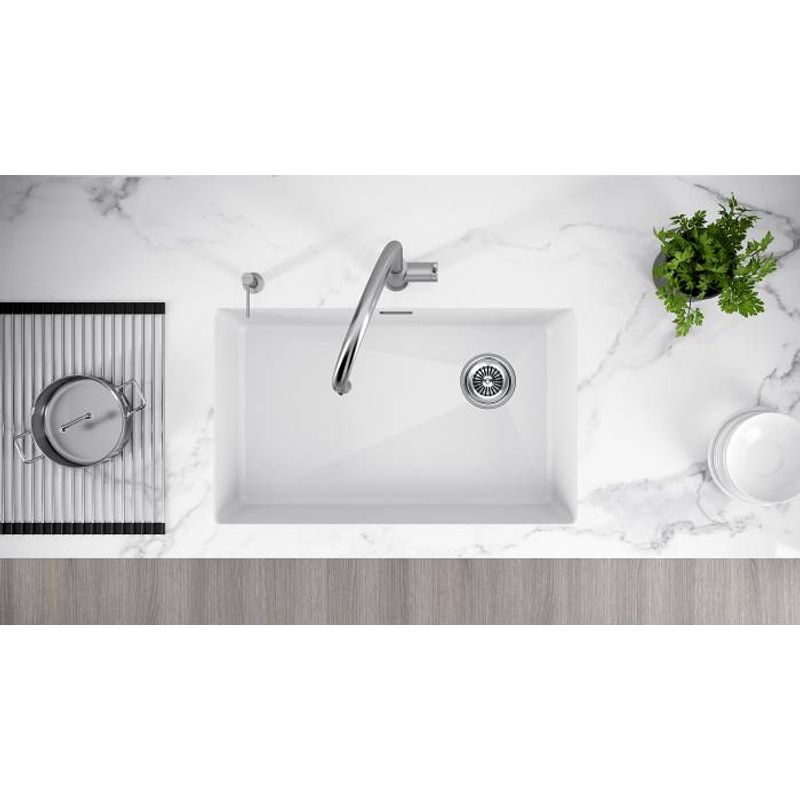 Кухонная мойка из искусственного камня Paulmark Lumi 74 Uni-Skew из искусственного гранита LU74SK-WH белый 740х460 мм