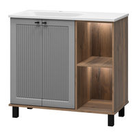 Тумба под раковину Brevita Lumus 90 напольная 2 дв., с нишей левая / LUM-06070-0842ЯL дуб галифакс олово / серая матовая эмаль — 1