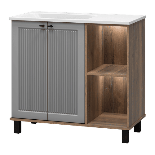 Тумба под раковину Brevita Lumus 90 напольная 2 дв., с нишей левая / LUM-06070-0842ЯL дуб галифакс олово / серая матовая эмаль