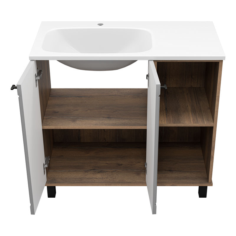 Тумба под раковину Brevita Lumus 90 напольная 2 дв., с нишей левая / LUM-06070-0842ЯL дуб галифакс олово / серая матовая эмаль