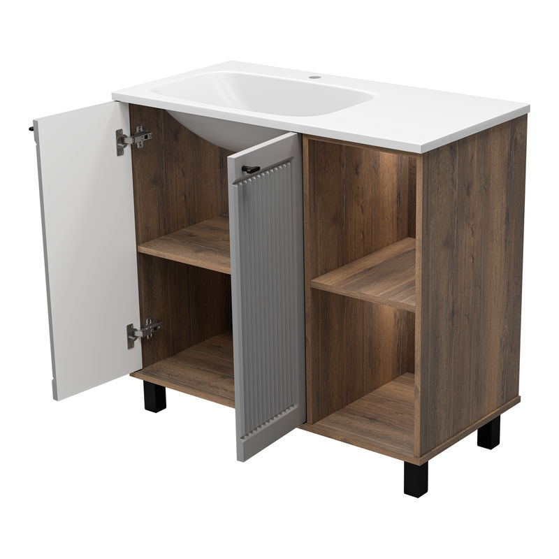 Тумба под раковину Brevita Lumus 90 напольная 2 дв., с нишей левая / LUM-06070-0842ЯL дуб галифакс олово / серая матовая эмаль