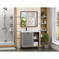 Тумба под раковину Brevita Lumus 90 напольная 2 дв., с нишей левая / LUM-06070-0842ЯL дуб галифакс олово / серая матовая эмаль — 14