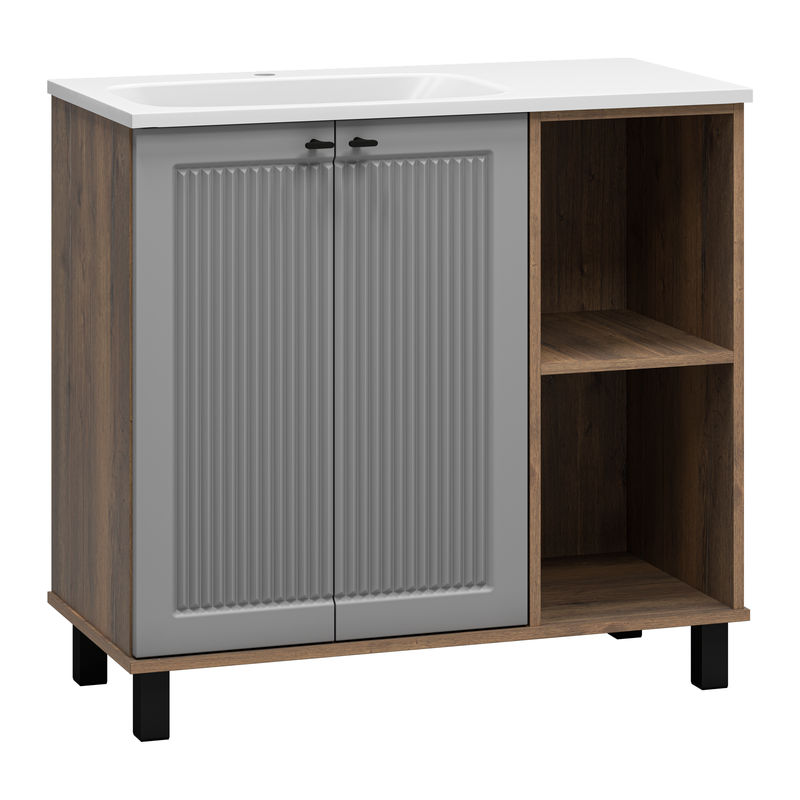 Тумба под раковину Brevita Lumus 90 напольная 2 дв., с нишей левая / LUM-06070-0842ЯL дуб галифакс олово / серая матовая эмаль