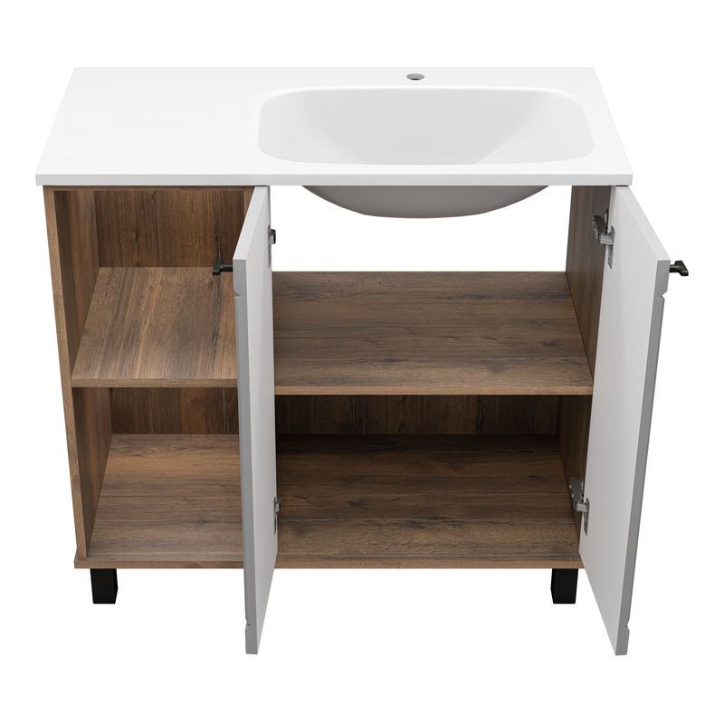 Тумба под раковину Brevita Lumus 90 напольная 2 дв., с нишей правая / LUM-06090-0842ЯP дуб галифакс олово / серая матовая эмаль