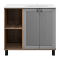 Тумба под раковину Brevita Lumus 90 напольная 2 дв., с нишей правая / LUM-06090-0842ЯP дуб галифакс олово / серая матовая эмаль — 4