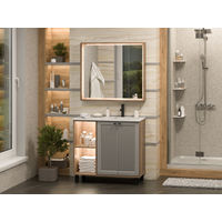 Тумба под раковину Brevita Lumus 90 напольная 2 дв., с нишей правая / LUM-06090-0842ЯP дуб галифакс олово / серая матовая эмаль — 13