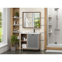 Тумба под раковину Brevita Lumus 90 напольная 2 дв., с нишей правая / LUM-06090-0842ЯP дуб галифакс олово / серая матовая эмаль — 14