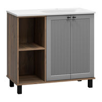 Тумба под раковину Brevita Lumus 90 напольная 2 дв., с нишей правая / LUM-06090-0842ЯP дуб галифакс олово / серая матовая эмаль — 2