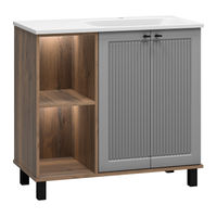 Тумба под раковину Brevita Lumus 90 напольная 2 дв., с нишей правая / LUM-06090-0842ЯP дуб галифакс олово / серая матовая эмаль — 1