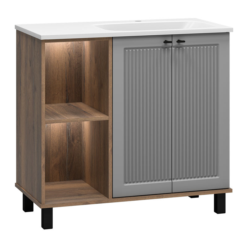 Тумба под раковину Brevita Lumus 90 напольная 2 дв., с нишей правая / LUM-06090-0842ЯP дуб галифакс олово / серая матовая эмаль