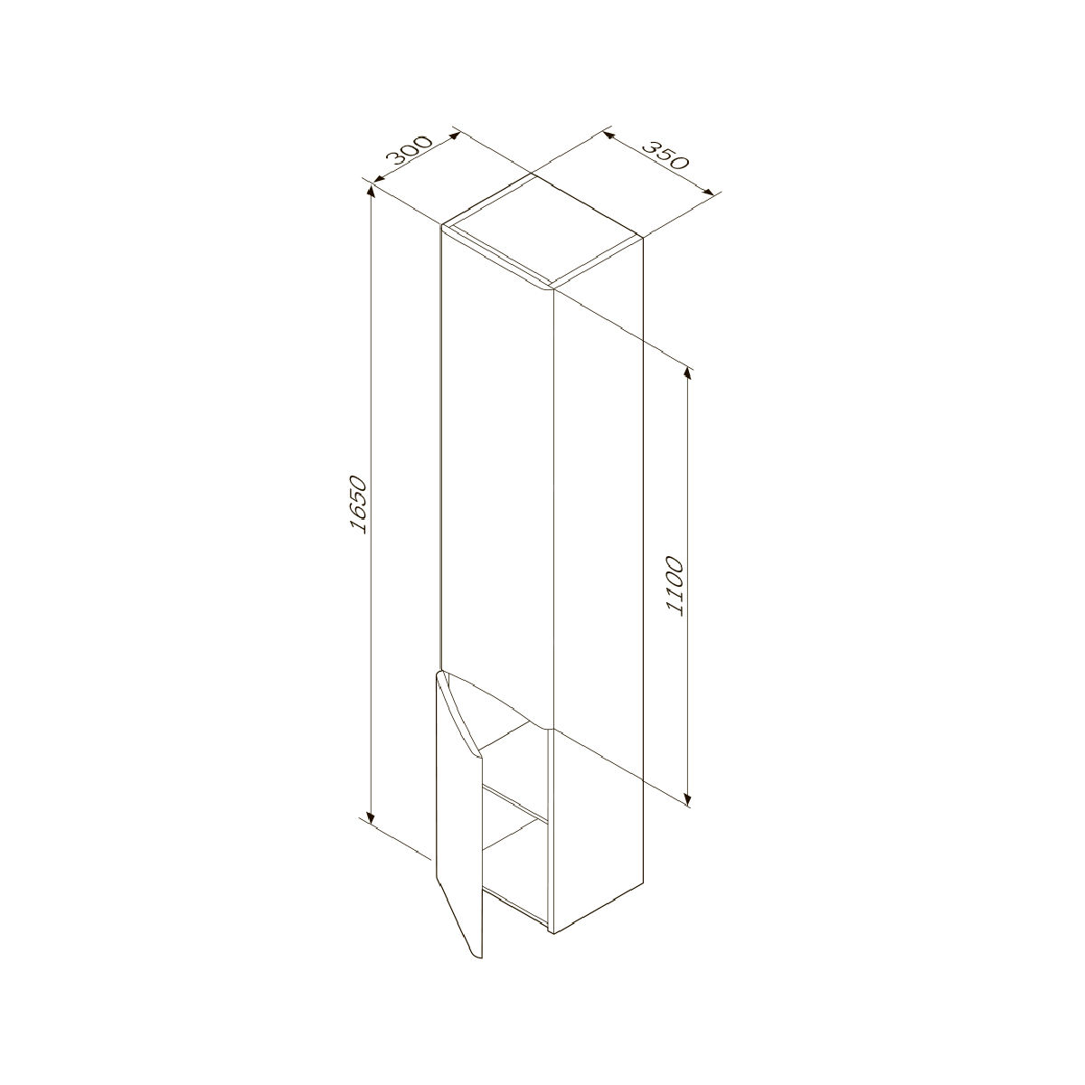 M80CHR0356WG Like, шкаф-колонна, подвесной, правый, 35 см, двери, белый, глянец