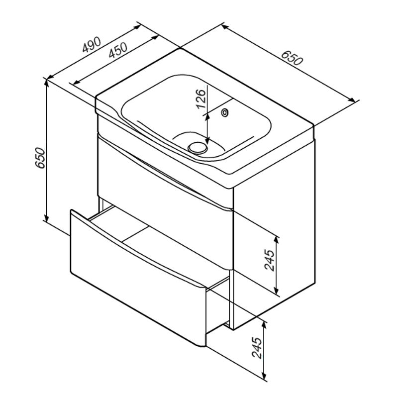 Тумба под раковину AM.PM Like 65 см подвесная 2 ящика / M80FHX0652WG белый глянец