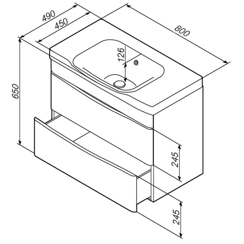 Тумба под раковину AM.PM Like 80 см подвесная 2 ящика / M80FHX0802WG белый глянец