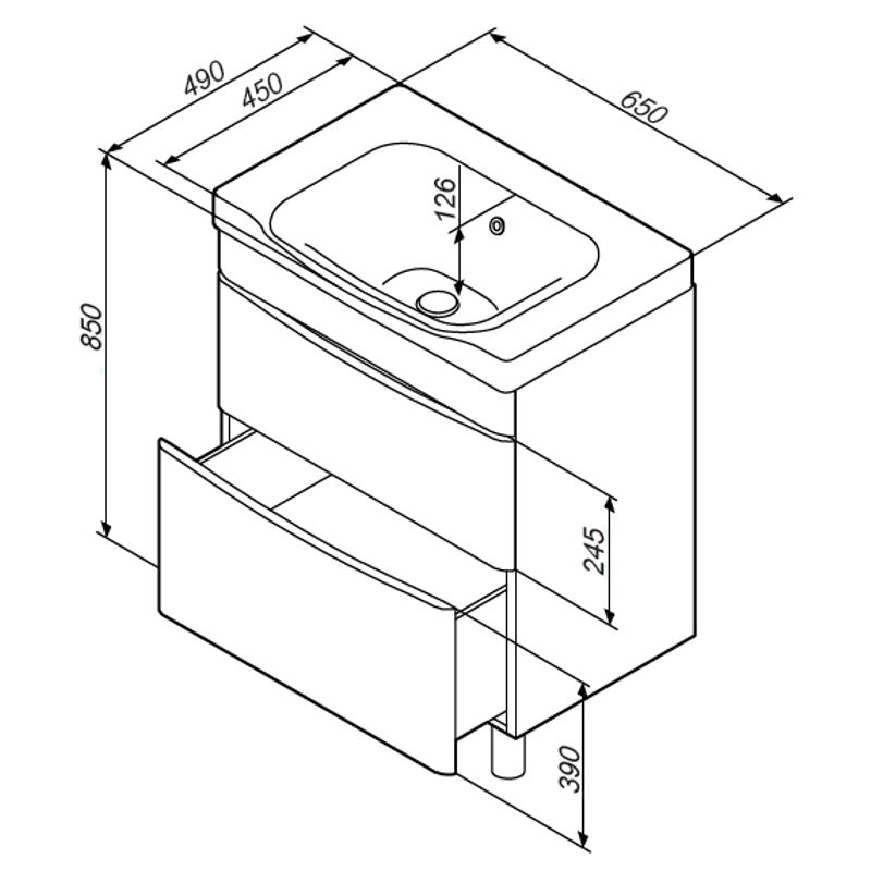 Тумба под раковину AM.PM Like 65 см напольная 2 ящика / M80FSX0652WG белый глянец