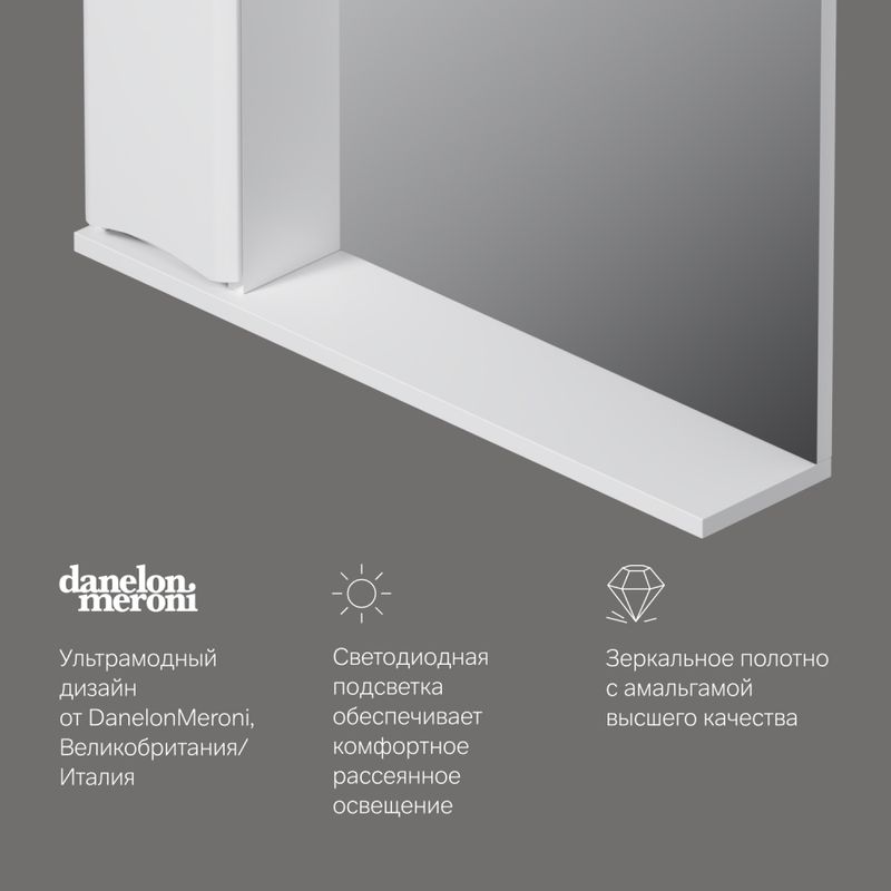 Шкаф с зеркалом для ванной AM.PM Like 80 см / M80MPL0801WG левый с подсветкой (белый глянец)