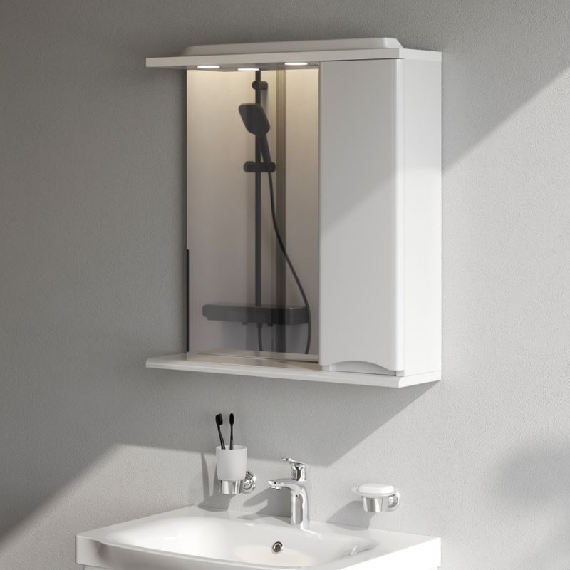 Шкаф с зеркалом для ванной AM.PM Like 65 см / M80MPR0651WG правый с подсветкой (белый глянец)