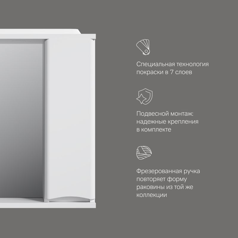 Шкаф с зеркалом для ванной AM.PM Like 65 см / M80MPR0651WG правый с подсветкой (белый глянец)