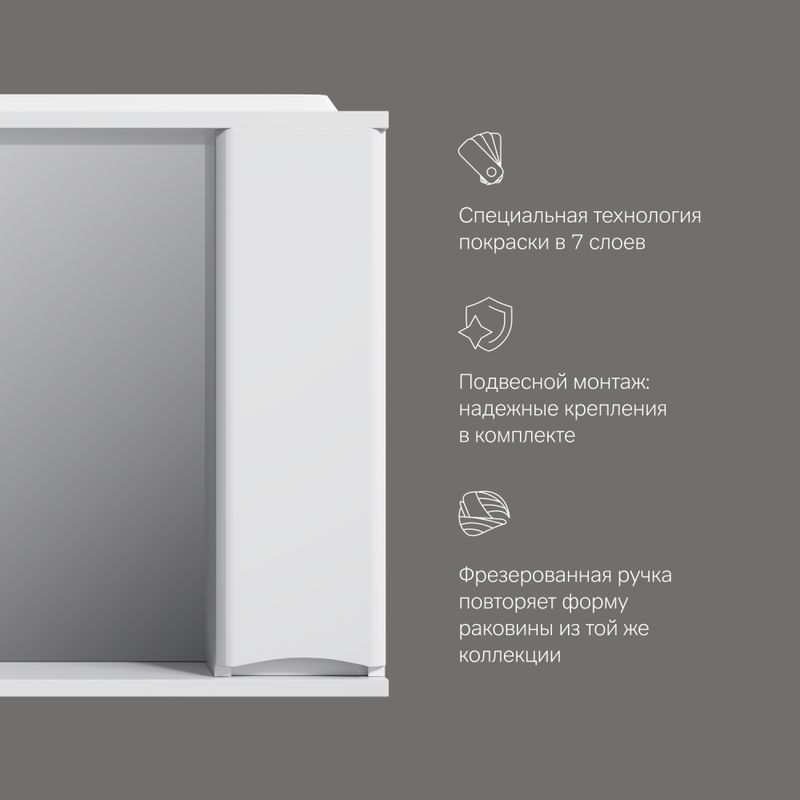 Шкаф с зеркалом для ванной AM.PM Like 80 см / M80MPR0801WG правый с подсветкой (белый глянец)