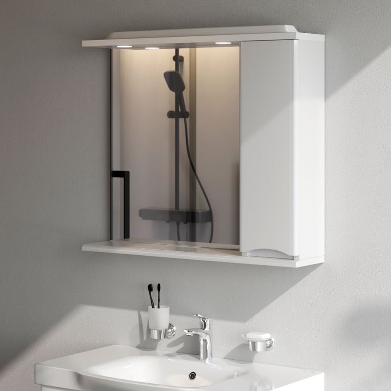 Шкаф с зеркалом для ванной AM.PM Like 80 см / M80MPR0801WG правый с подсветкой (белый глянец)