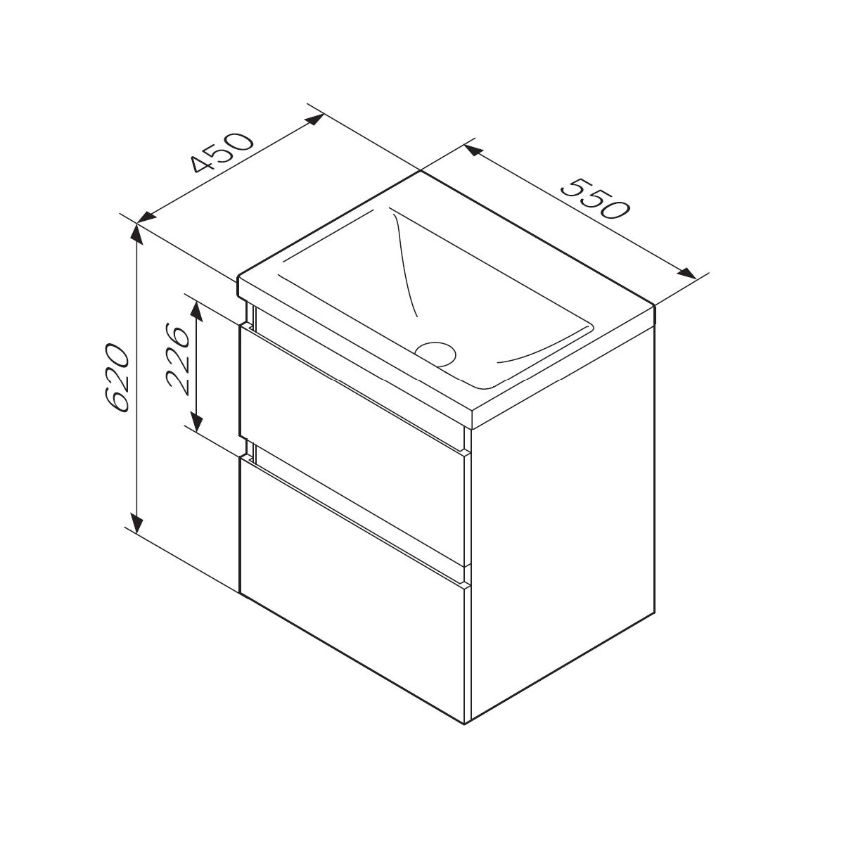 M85AFHX0552BM X-Joy, База под раковину, подвесная, 55 см, 2 ящика, черный матовый