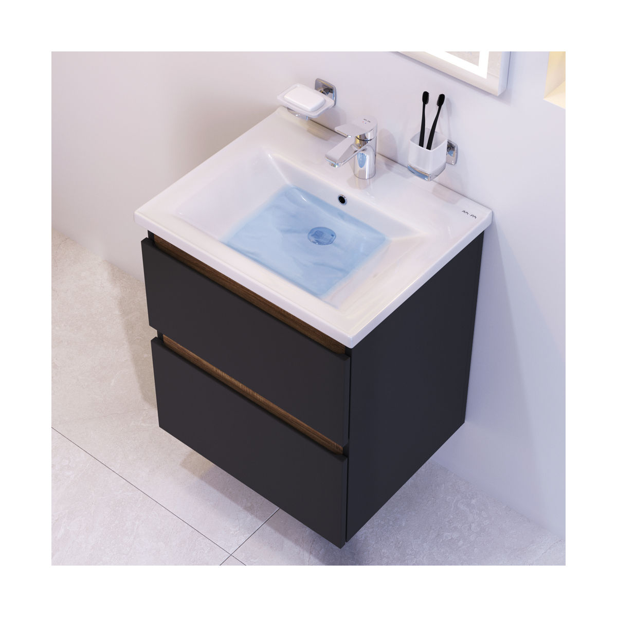 M85AFHX0552BM X-Joy, База под раковину, подвесная, 55 см, 2 ящика, черный матовый