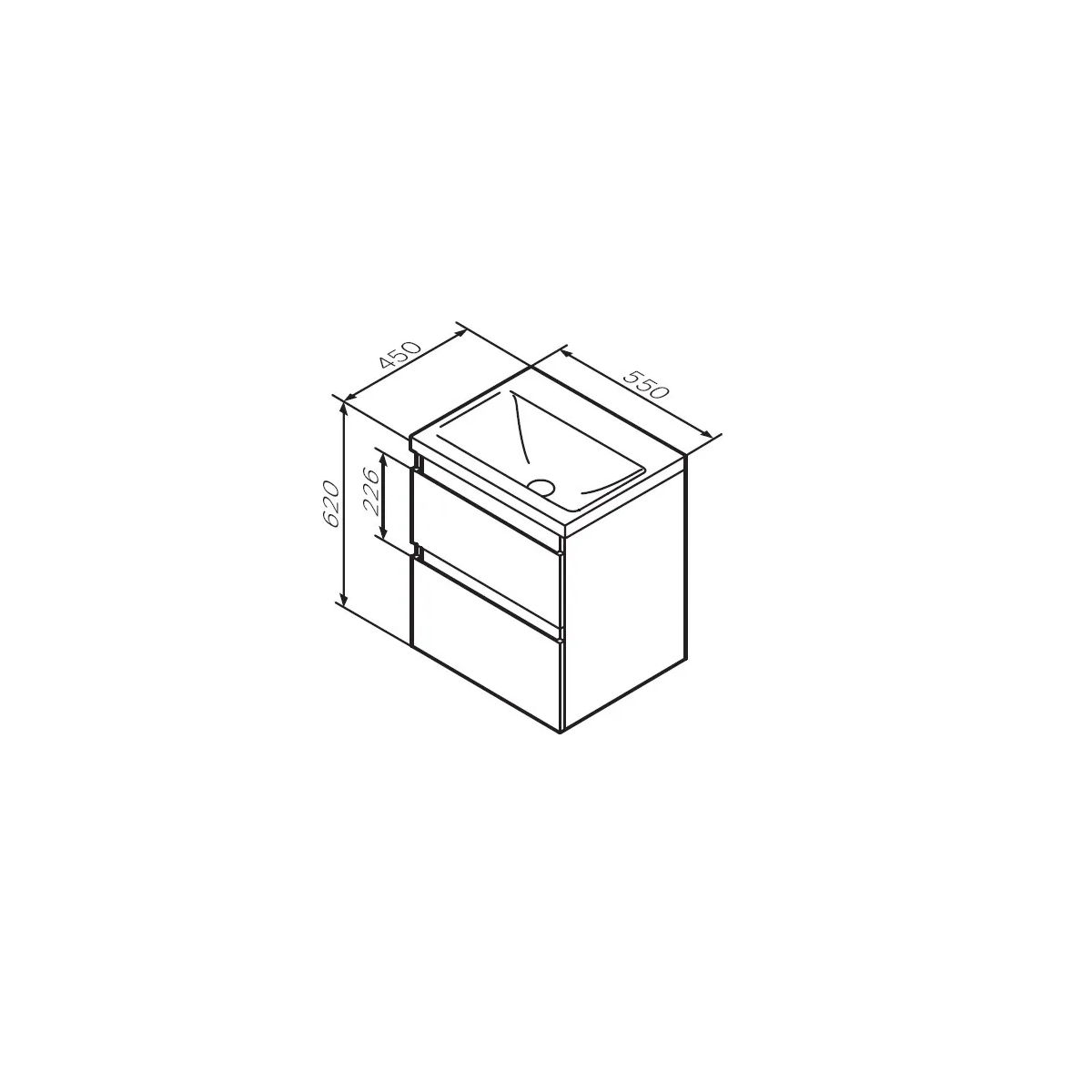 M85AFHX0552WG X-Joy, База под раковину, подвесная, 55 см, 2 ящика, белый глянец