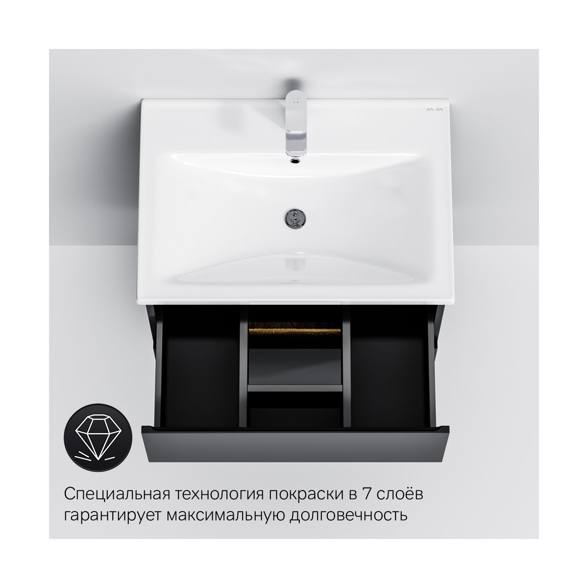 M85AFHX0652BM X-Joy, База под раковину, подвесная, 65 см, 2 ящика, черный матовый