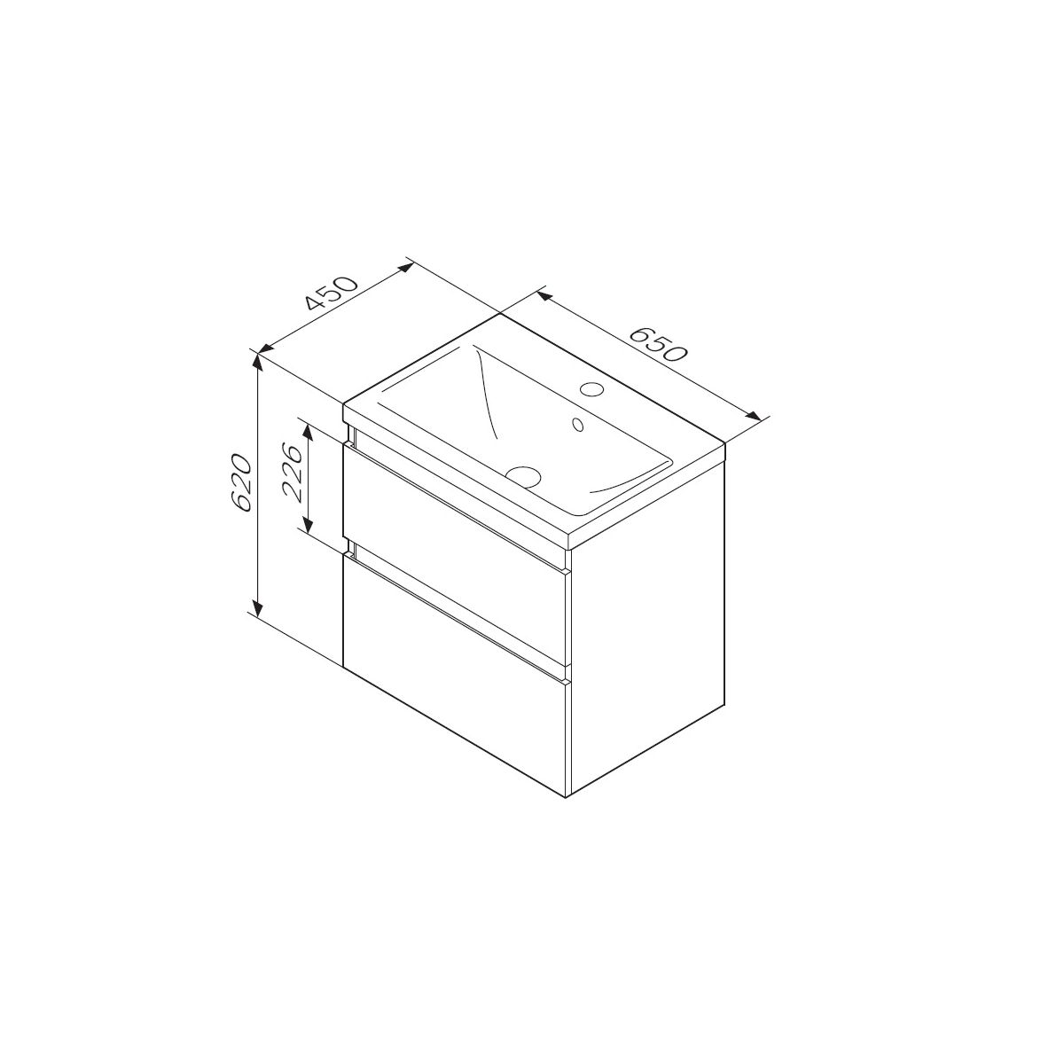 M85AFHX0652BM X-Joy, База под раковину, подвесная, 65 см, 2 ящика, черный матовый