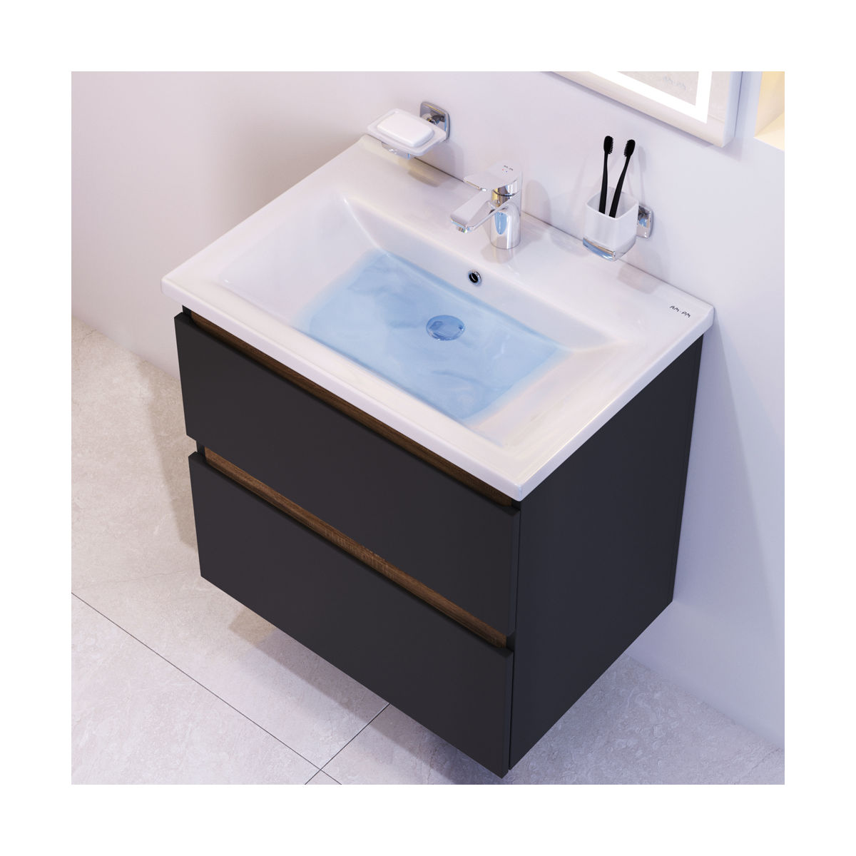 M85AFHX0652BM X-Joy, База под раковину, подвесная, 65 см, 2 ящика, черный матовый